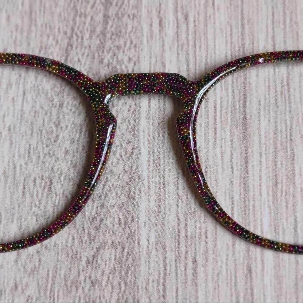 Beaded ‘Mardi Gras’ style magnetic topper for Pair Soto frames.